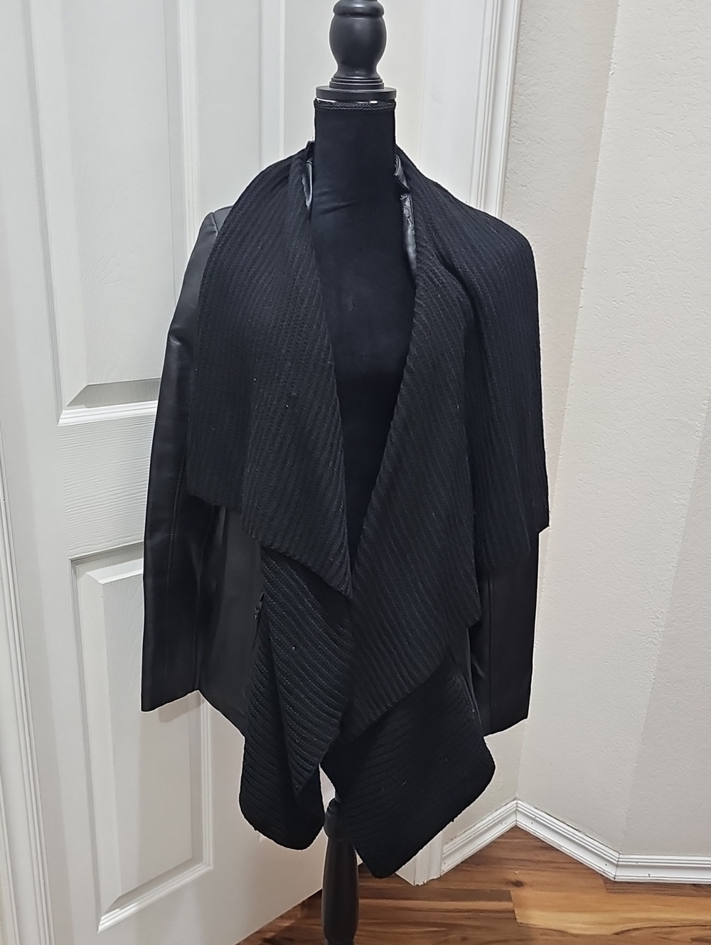 Apt. 9 Black Draped Open-Front Leather-Panel Jacket